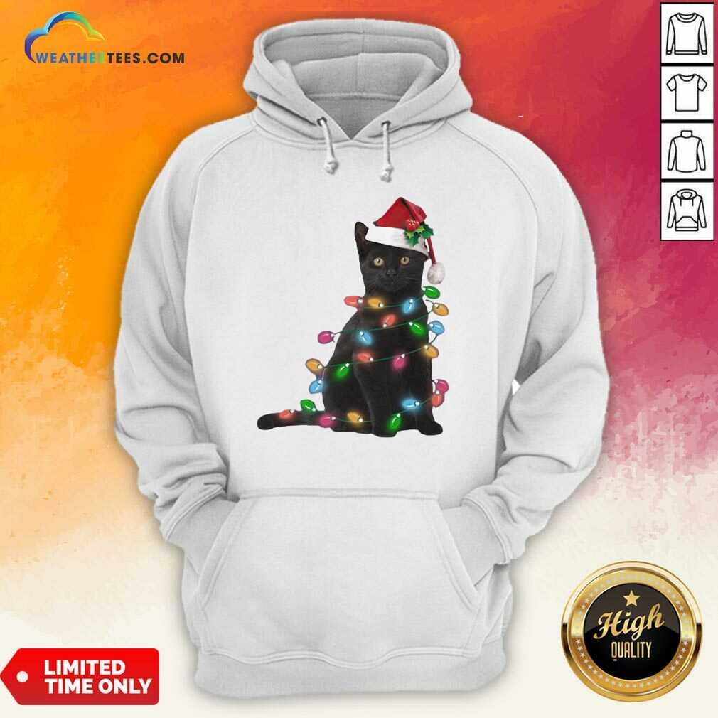 Colorful Black Cat Hat Santa Happy Light Christmas 2020 Shirt - Image 3