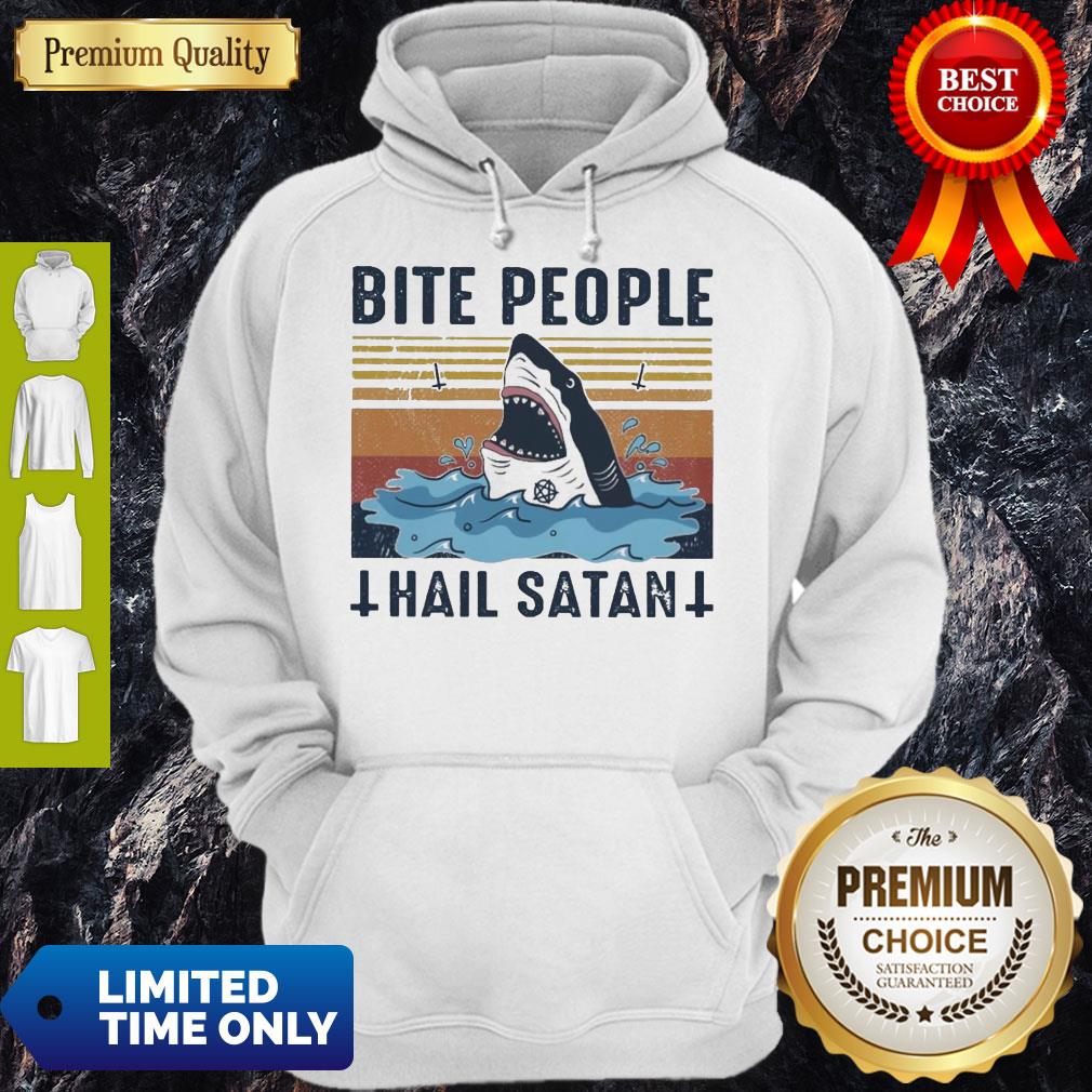 Official Shark Bite People Hail Satan Vintage Shirt - Image 4