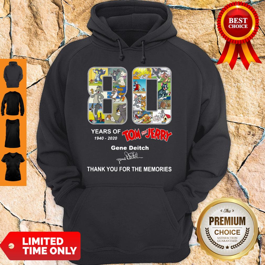 80 Years Of 1940 2020 Tom And Jerry Gene Deitch Thank You For The Memories Signature Shirt - Image 2