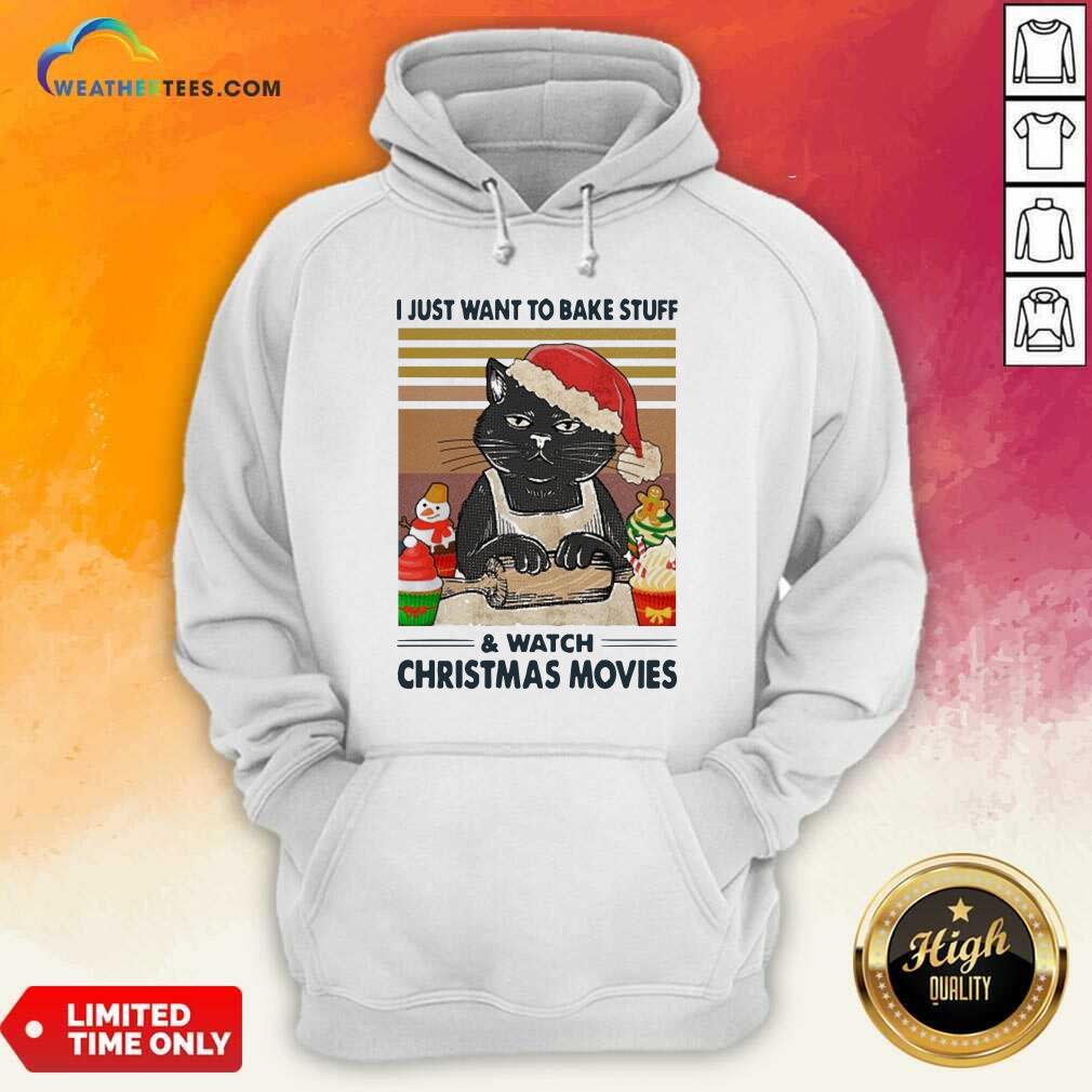 Lovely Black Cat I Just Want To Bake Stuff And Watch Christmas Movie Vintage Shirt - Image 3