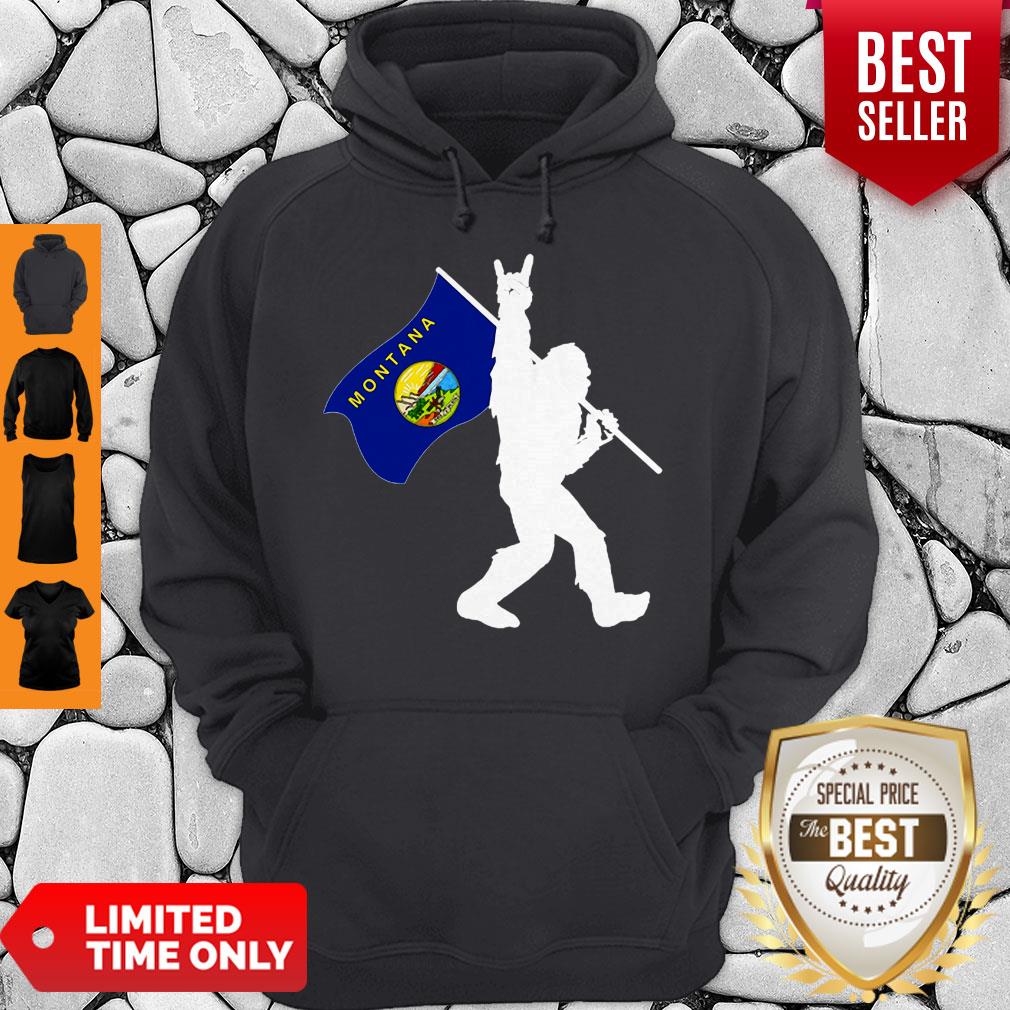 Pretty Bigfoot Middle Finger Montana State Flag Shirt - Image 2