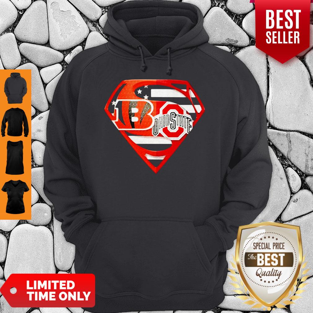 Superhero Cincinnati Bengals And Ohio State Buckeyes Diamond American Flag Independence Day Shirt - Image 4