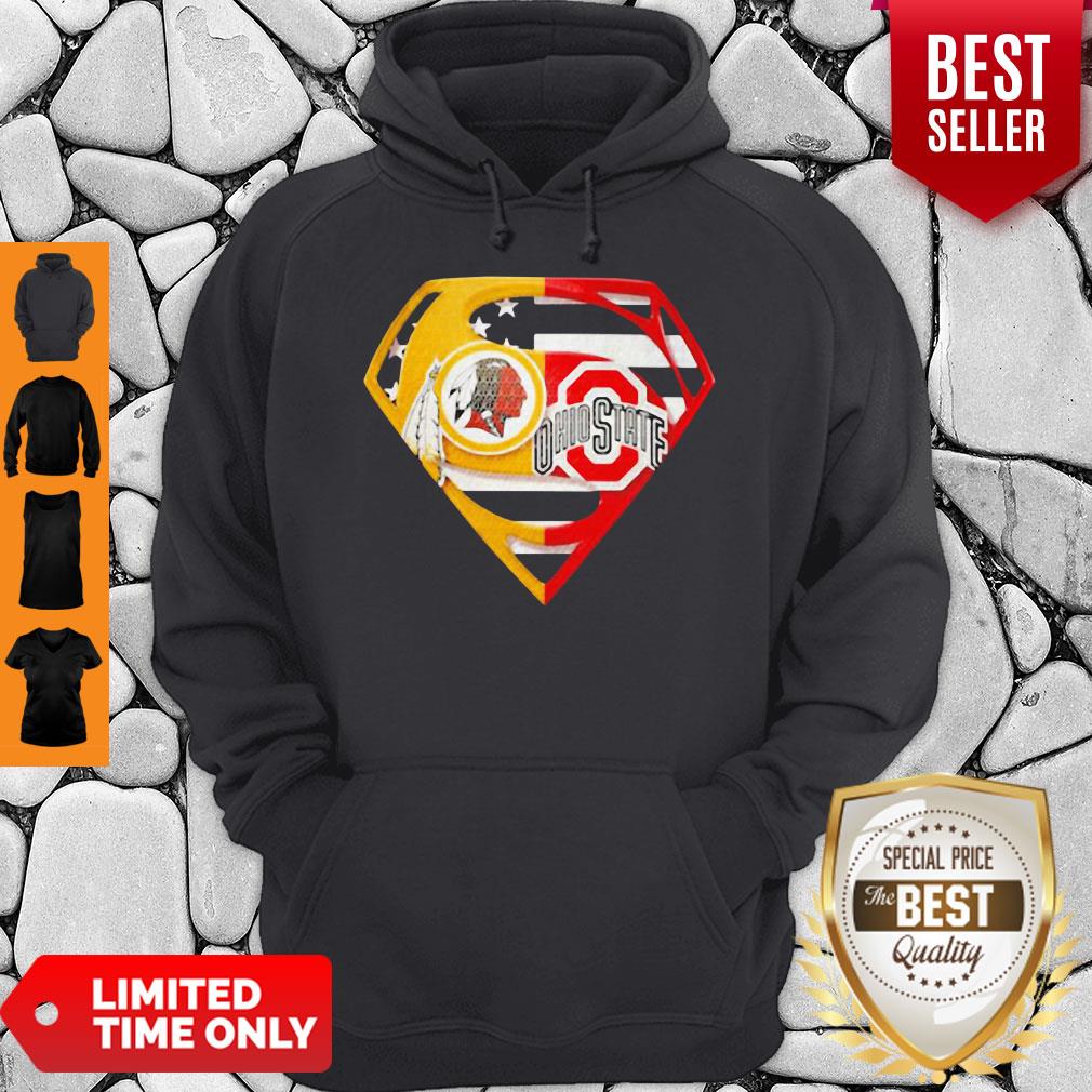Superhero Washington Redskins And Ohio State Buckeyes Diamond American Flag Shirt - Image 2