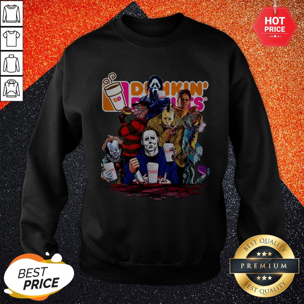 Horror Characters Dunkin Donuts Halloween Shirt - Image 4