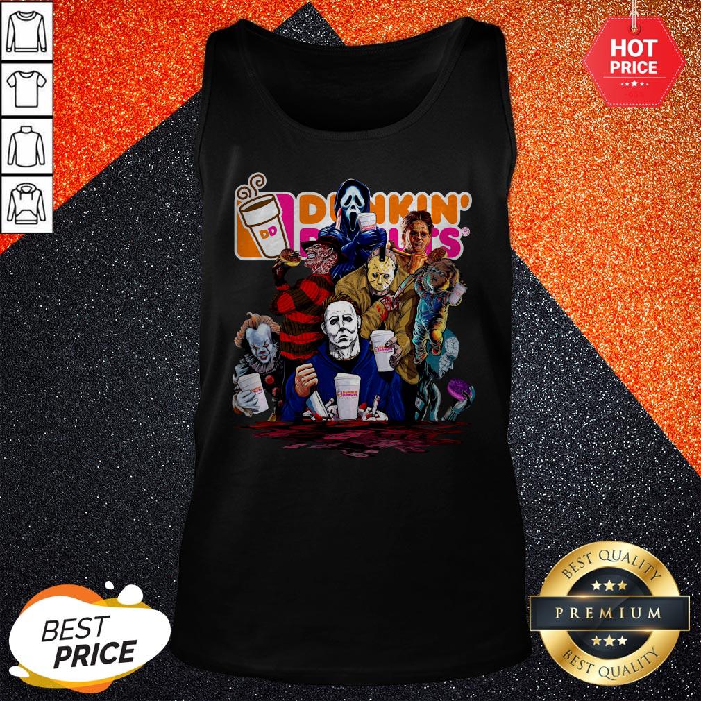 Horror Characters Dunkin Donuts Halloween Shirt - Image 3
