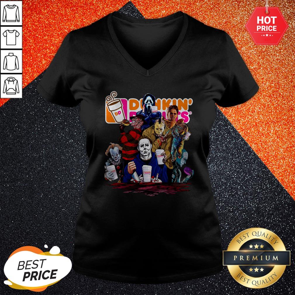 Horror Characters Dunkin Donuts Halloween Shirt - Image 2