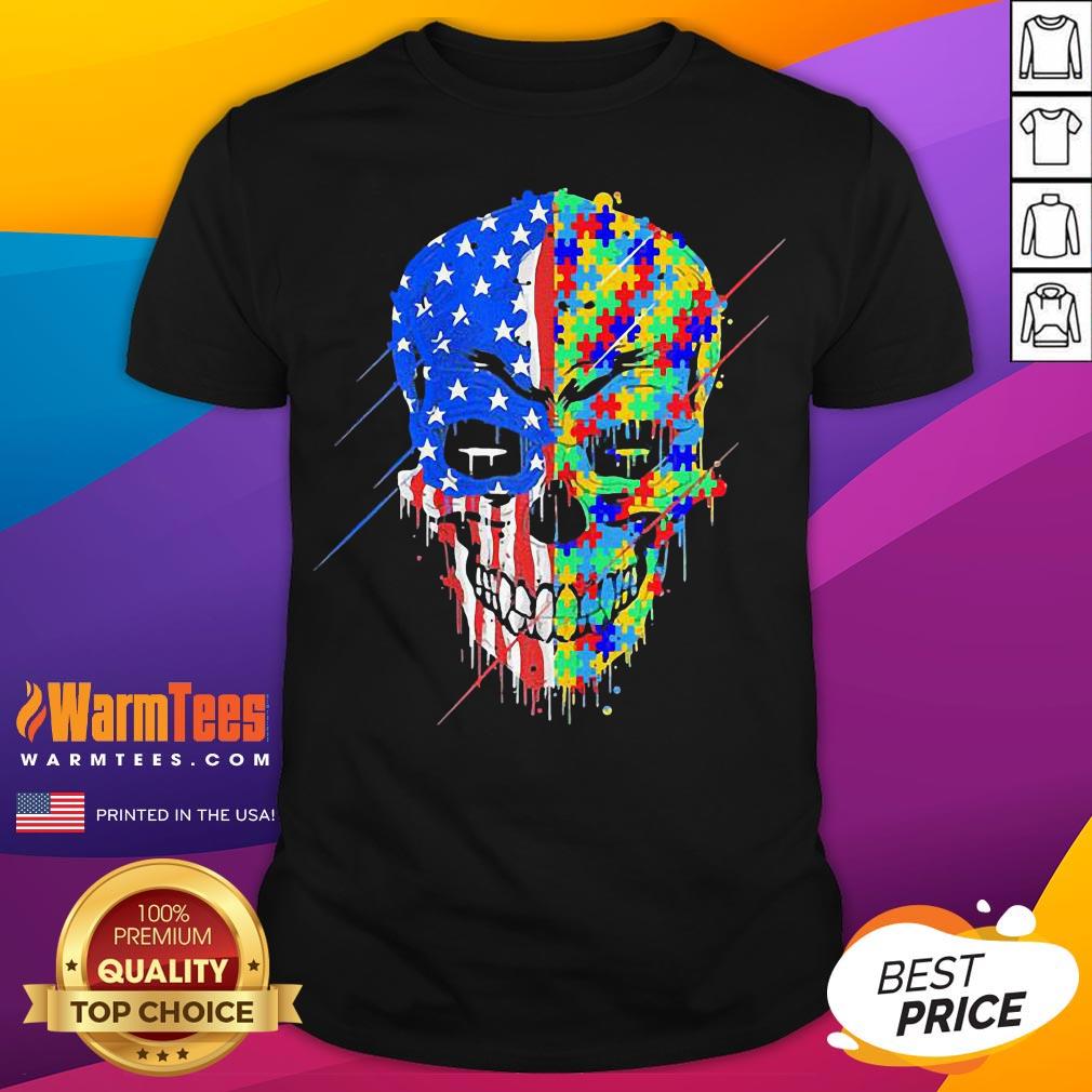 Hot Buy Spooky Skull Autism Awareness US Flag American Support Shirt