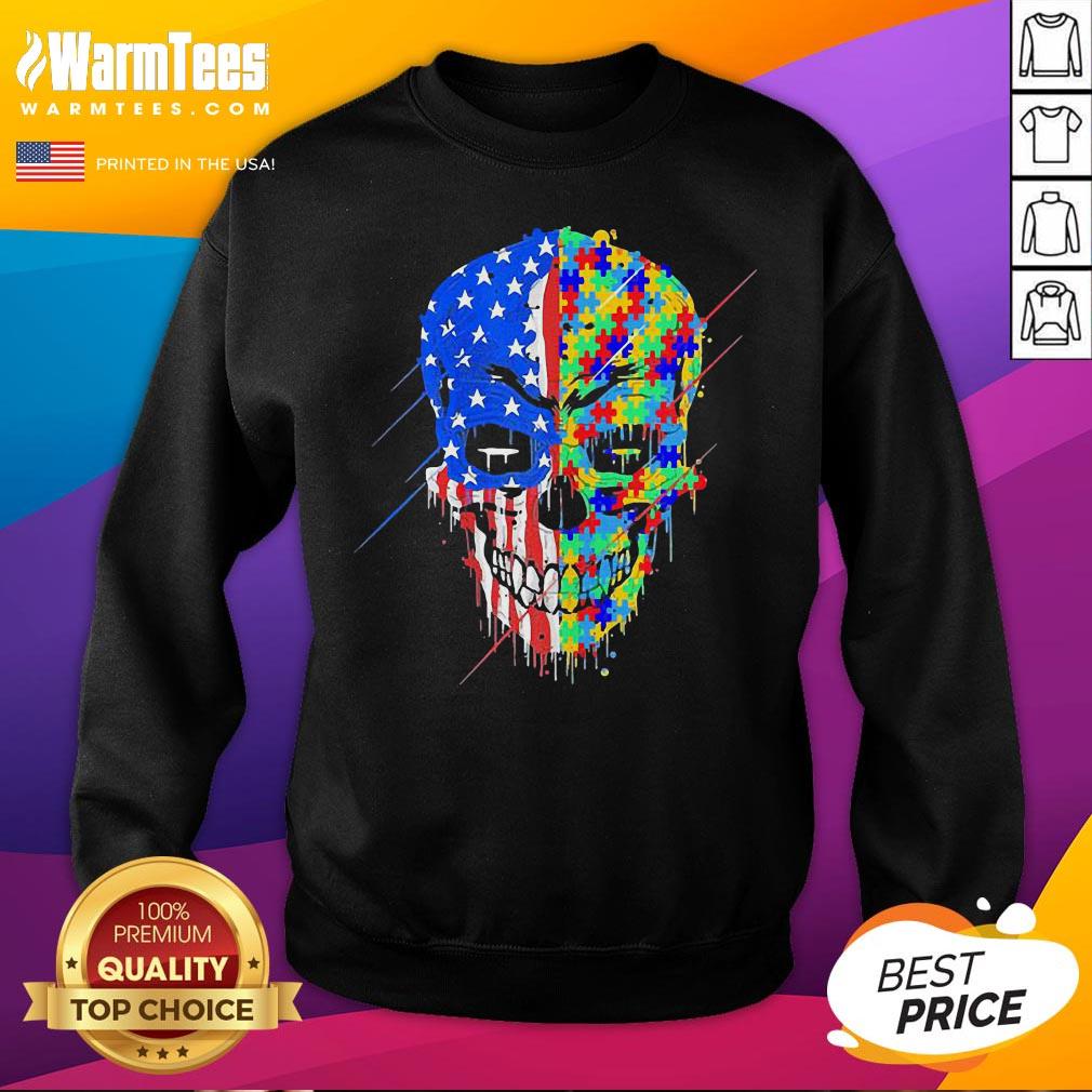 Hot Buy Spooky Skull Autism Awareness US Flag American Support Shirt - Image 4