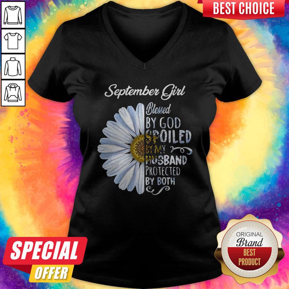 Hot Chrysanthemum Flower September Girl Blessed By God Spoiled By My Husband Protected By Both Shirt - Image 3