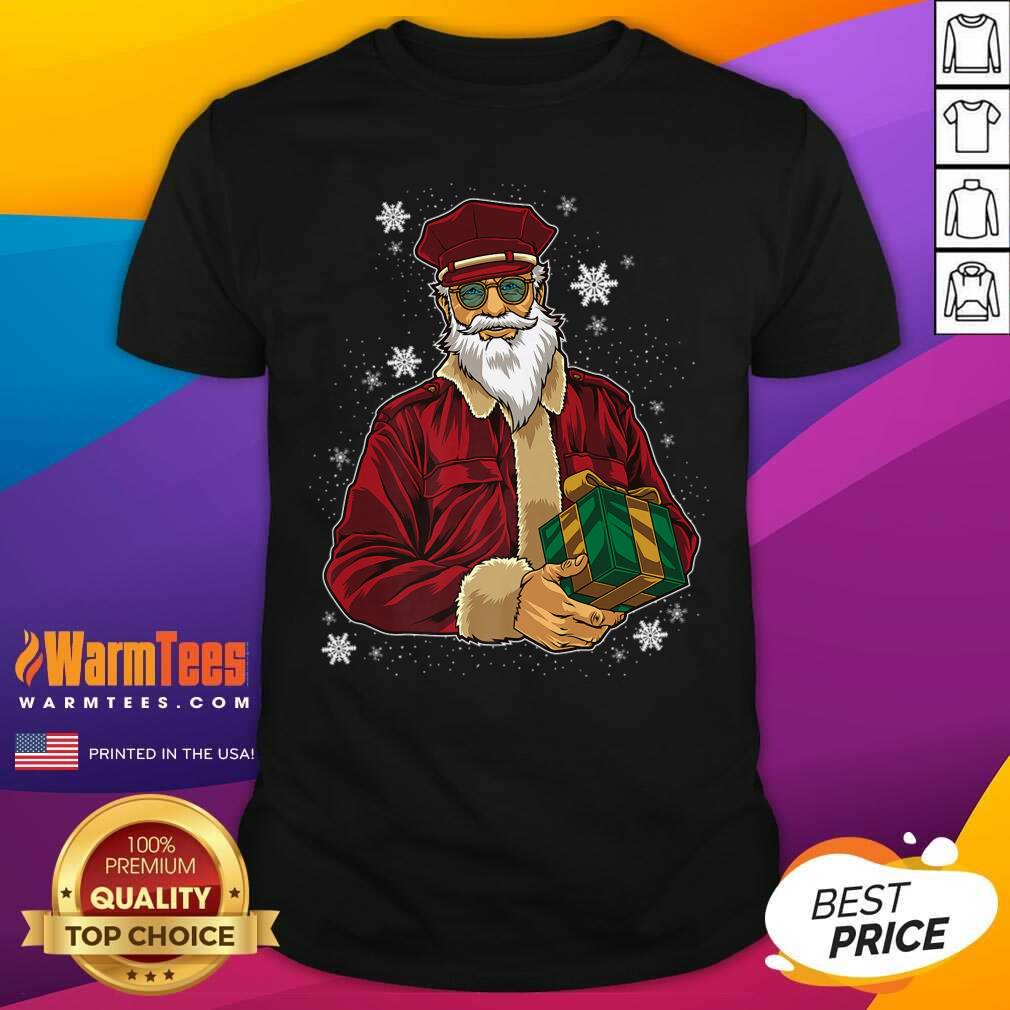 Hot Cool Santa Police Officer Giving Gift On Xmas Santa Christmas Shirt