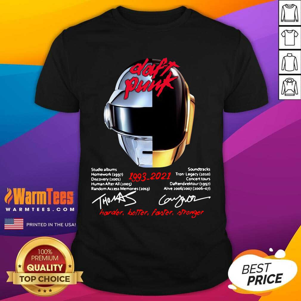 Hot Daft Punk 1993 2021 Harder Better Faster Stronger Signatures Shirt