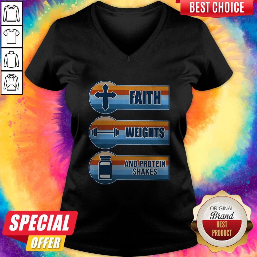 Hot Faith Weights And Protein Shakes Vintage Shirt - Image 2