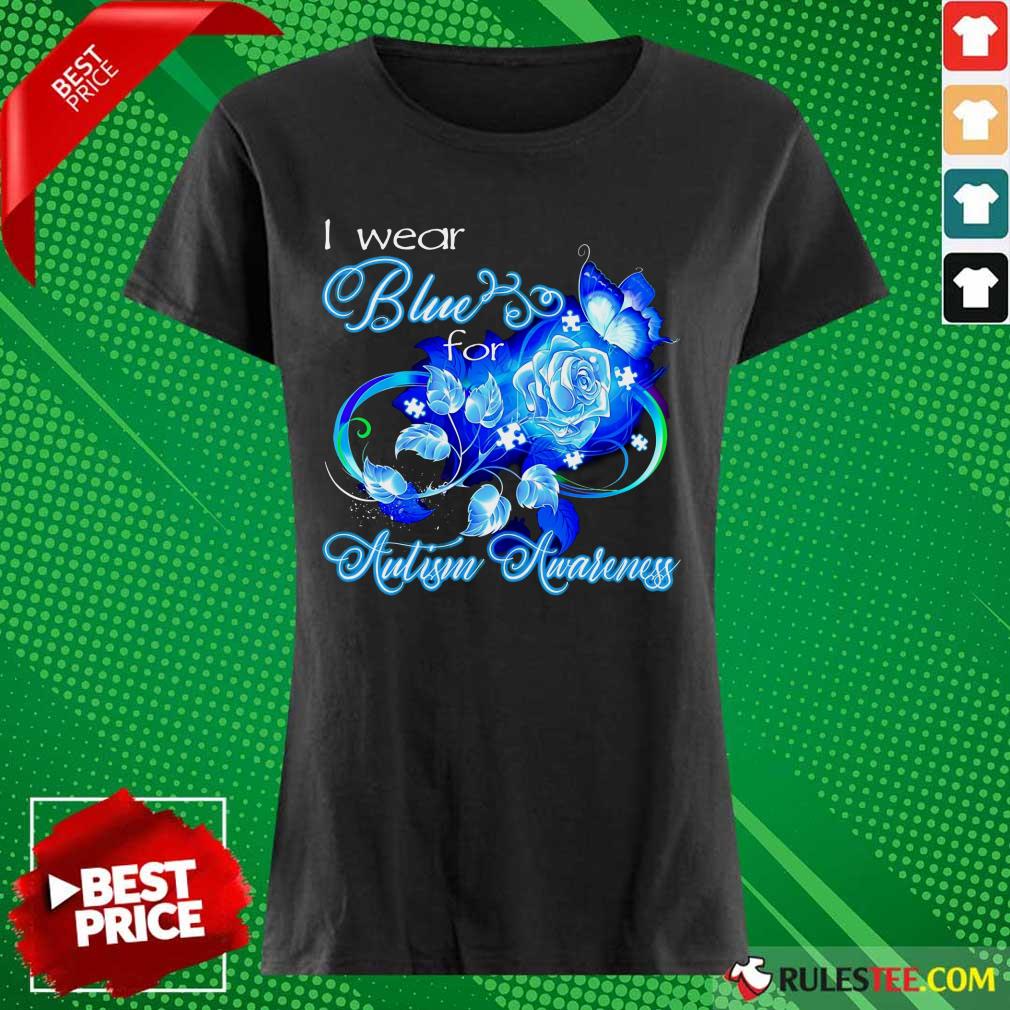 Hot I Wear Blue Rose And Butterfly For Autism Awareness Shirt - Image 3