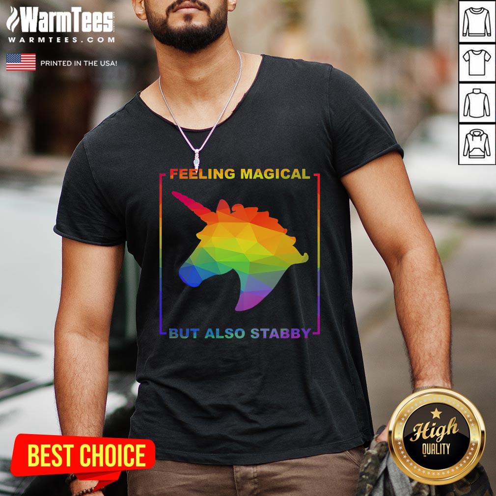 Hot LGBT Unicorn Feeling Magical But Also Stabby Shirt - Image 2