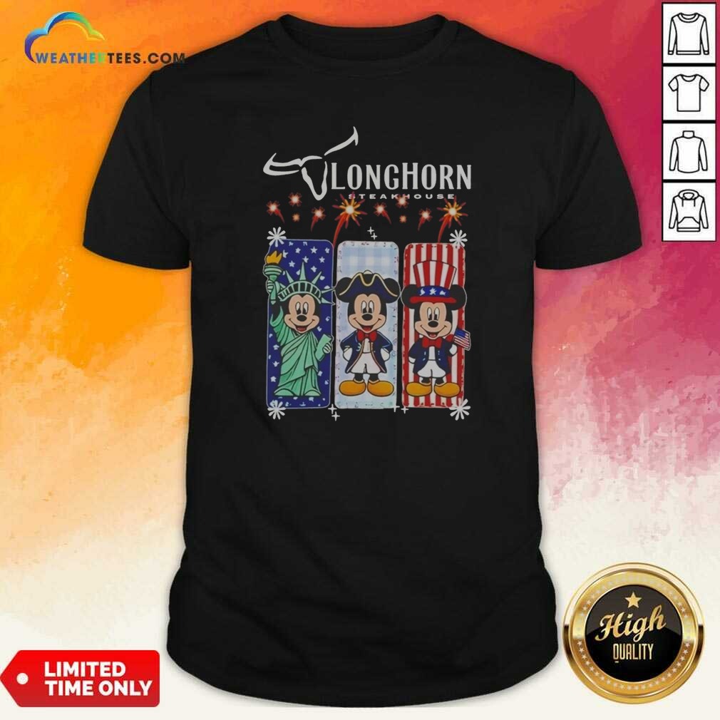 Hot Longhorn Steakhouse Mickey Mouse Patriotic USA Characters Shirt