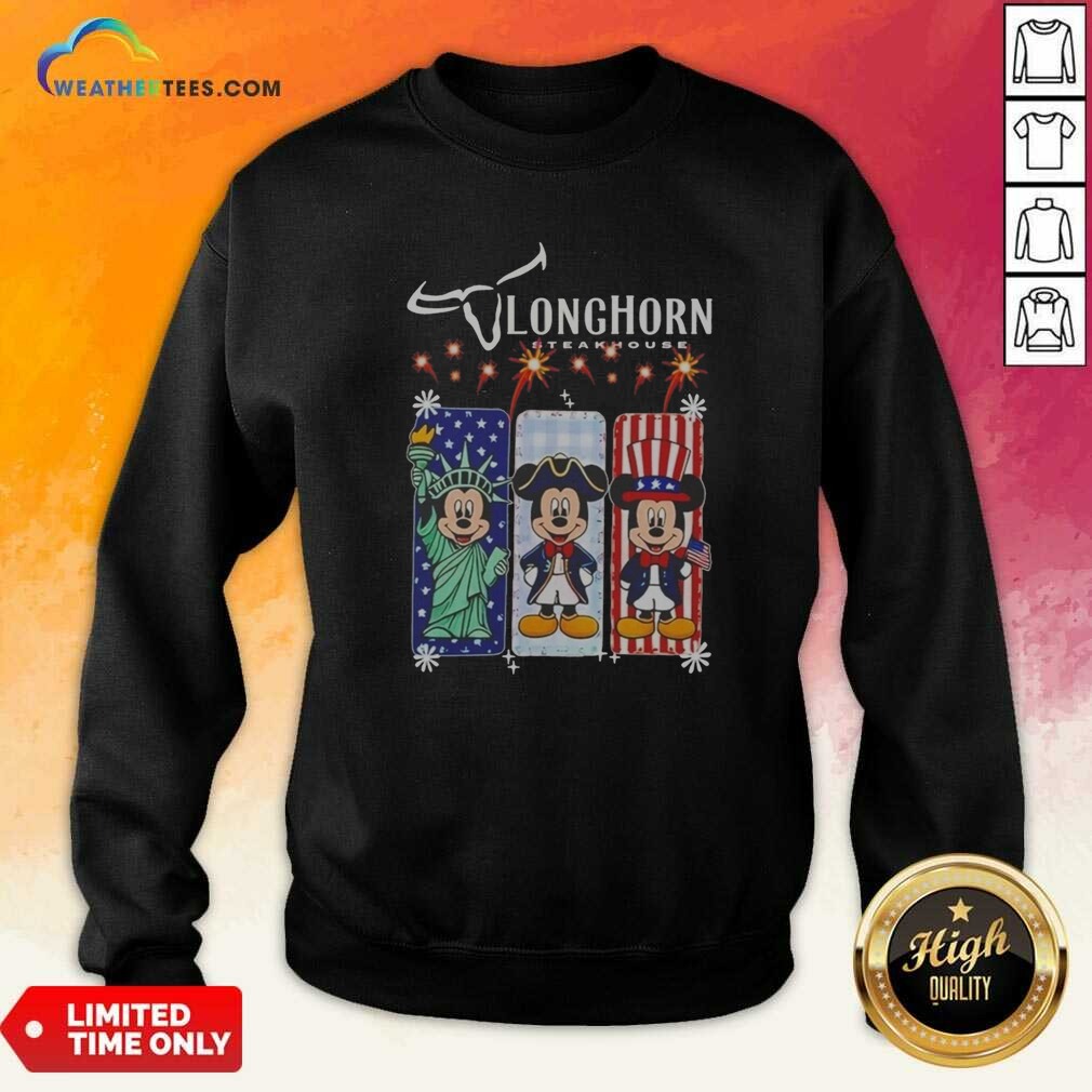 Hot Longhorn Steakhouse Mickey Mouse Patriotic USA Characters Shirt - Image 3