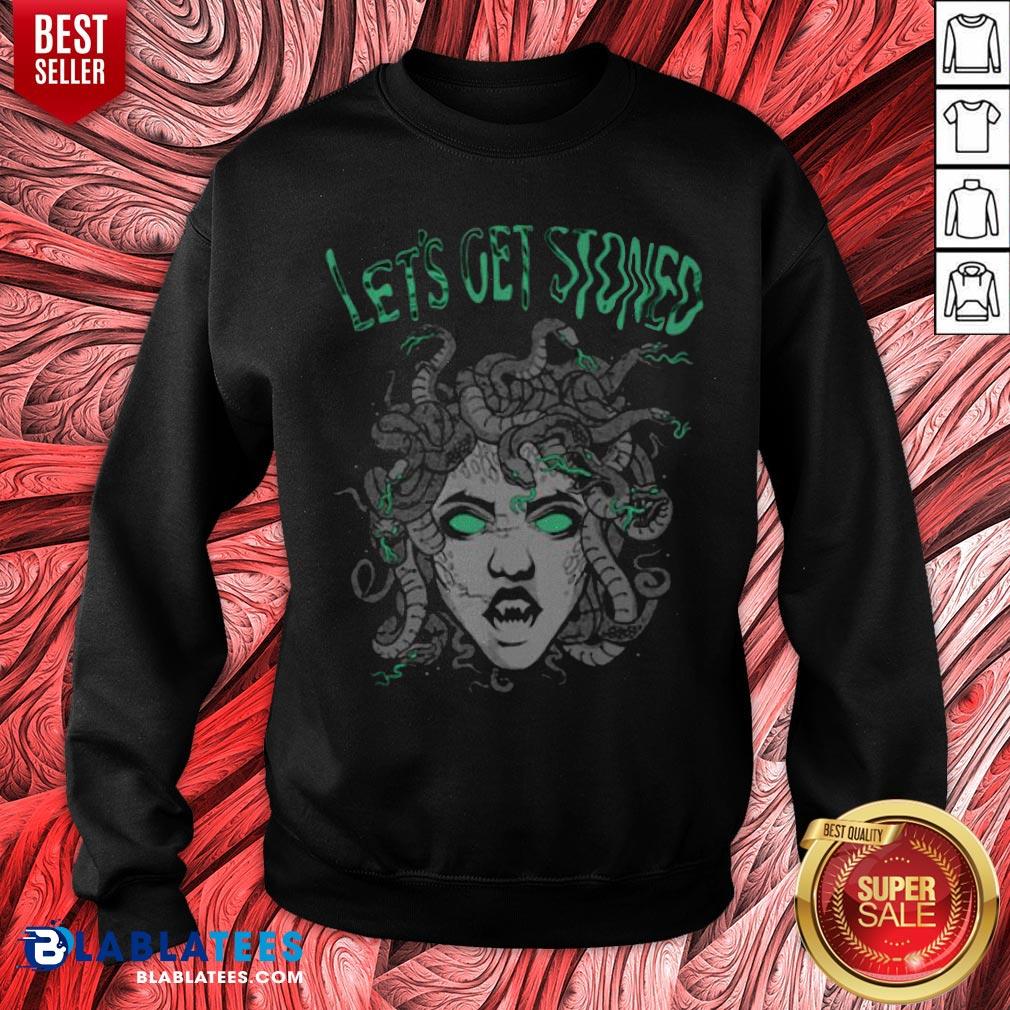 Hot Medusa Smoking Weed Let’s Get Stoned Shirt - Image 2