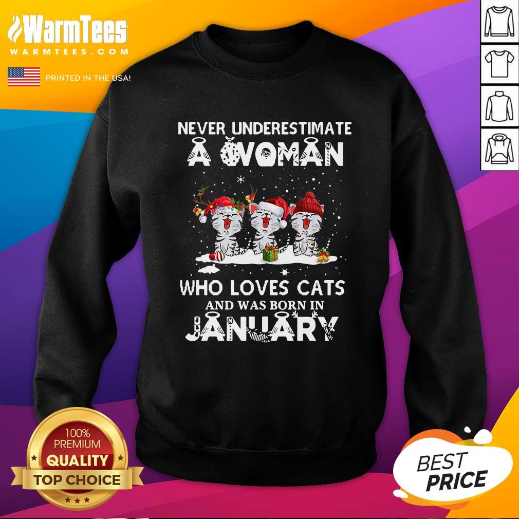 Hot Never Underestimate A Woman Who Loves Cats Santa And Was Born In January Shirt - Image 4