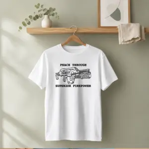 Alternative view of Hot Peace Through Superior Firepower Shirt