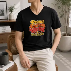 Alternative view of Hot Pretty Proud American Worker Labour Day 2026 Groovy Retro Shirt