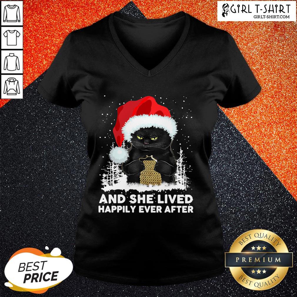 How Santa Black Cat And She Lived Happily Ever After Christmas Shirt - Image 2
