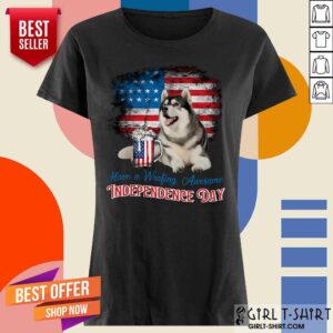 Alternative view of Husky Woofing Awesome Independence Day Shirt