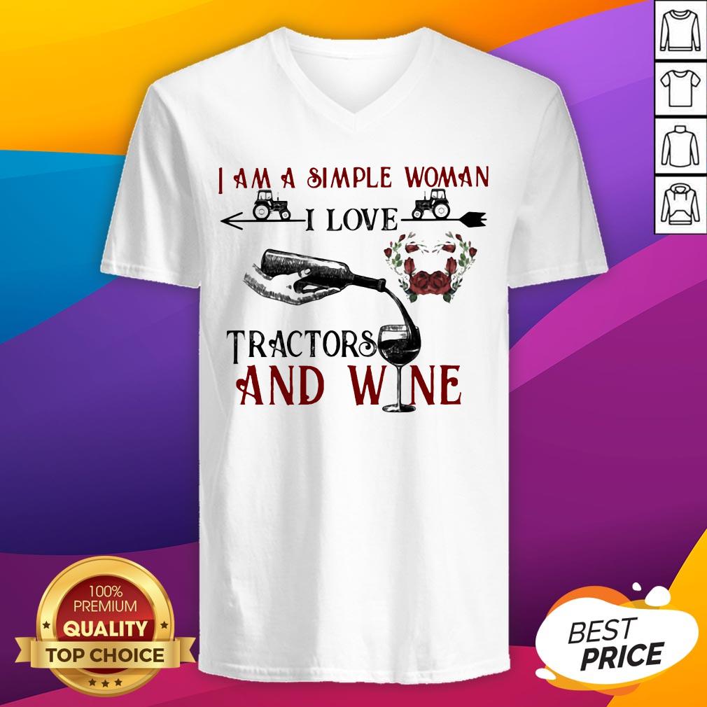 I Am A Simple Woman I Love Tractors And Wine Flowers Shirt - Image 4
