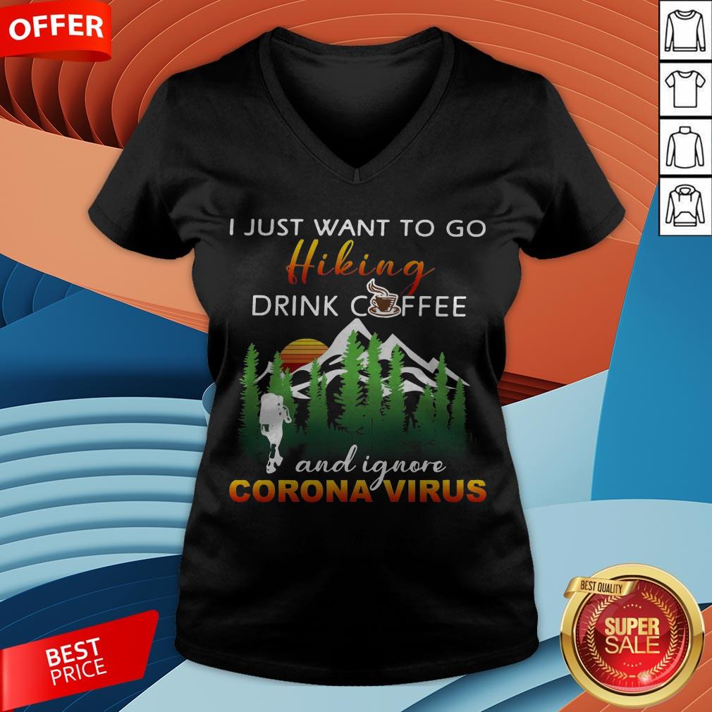 I Just Want To Go Hiking Drink Coffee And Ignore Camping Coronavirus Vintage Shirt - Image 2