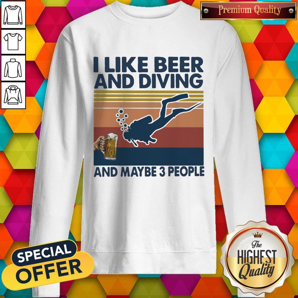 I Like Beer And Diving And Maybe 3 People Vintage Retro Shirt - Image 2