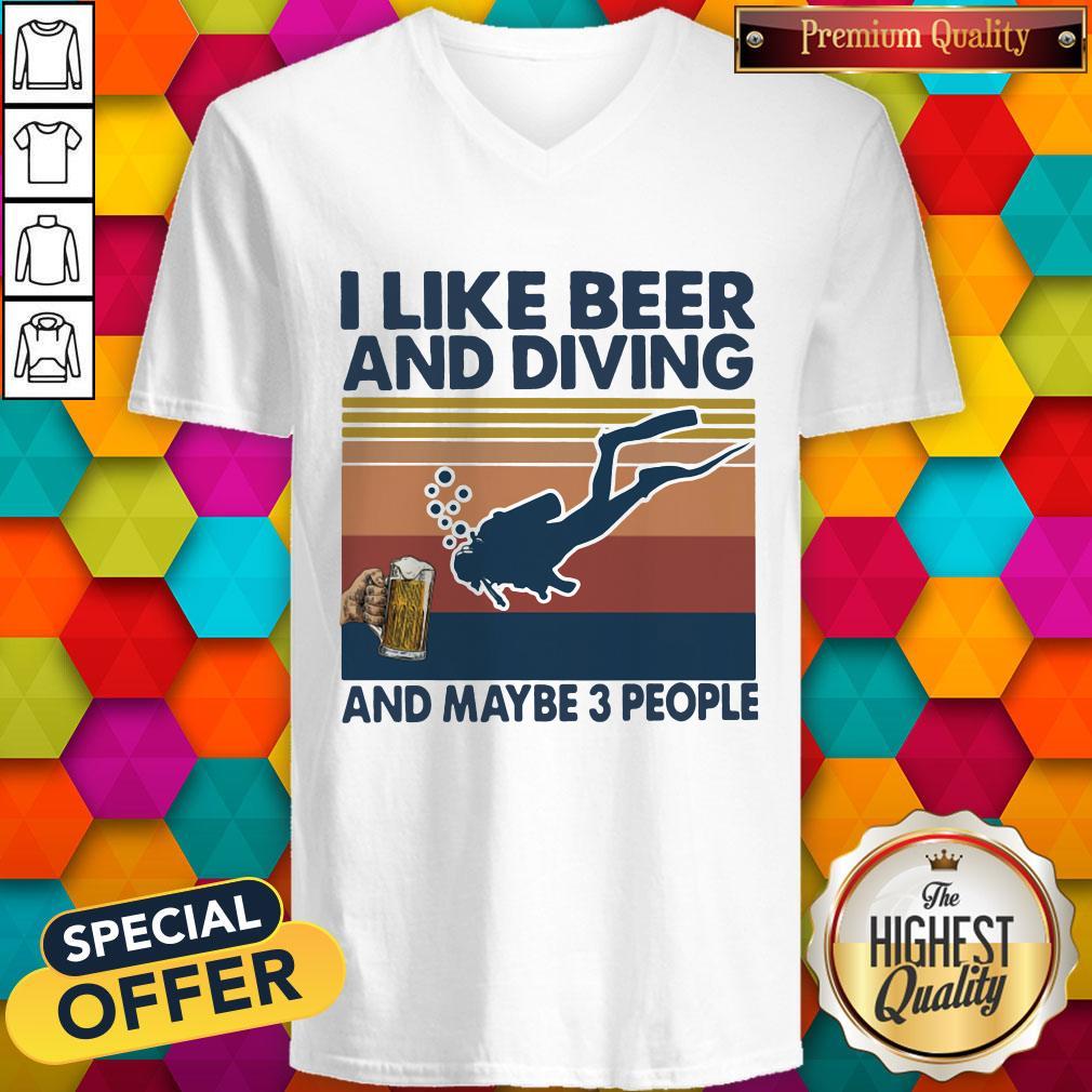 I Like Beer And Diving And Maybe 3 People Vintage Retro Shirt - Image 5