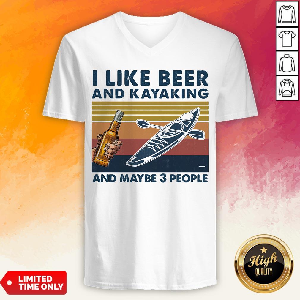 I Like Beer And Kayaking And Maybe 3 People Vintage Retro White Shirt - Image 3