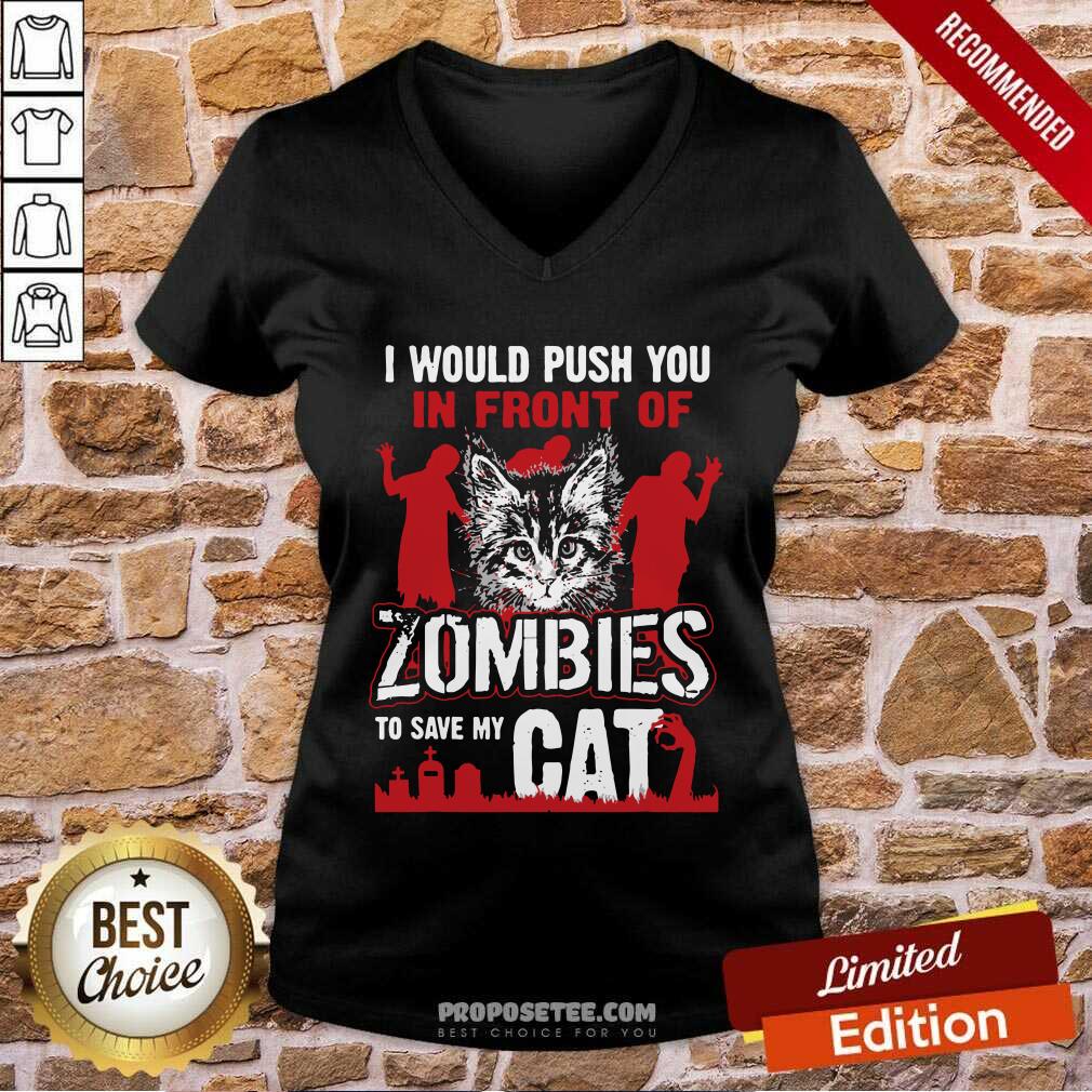 I Would Push You To Save My Cat Zombies Shirt - Image 3