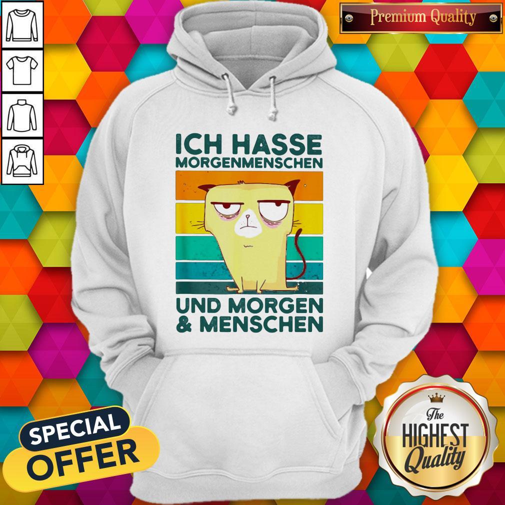 Ich Hasse Morgenmenschen Und Morgen And Menschen Cat Vintage Retro Shirt - Image 2