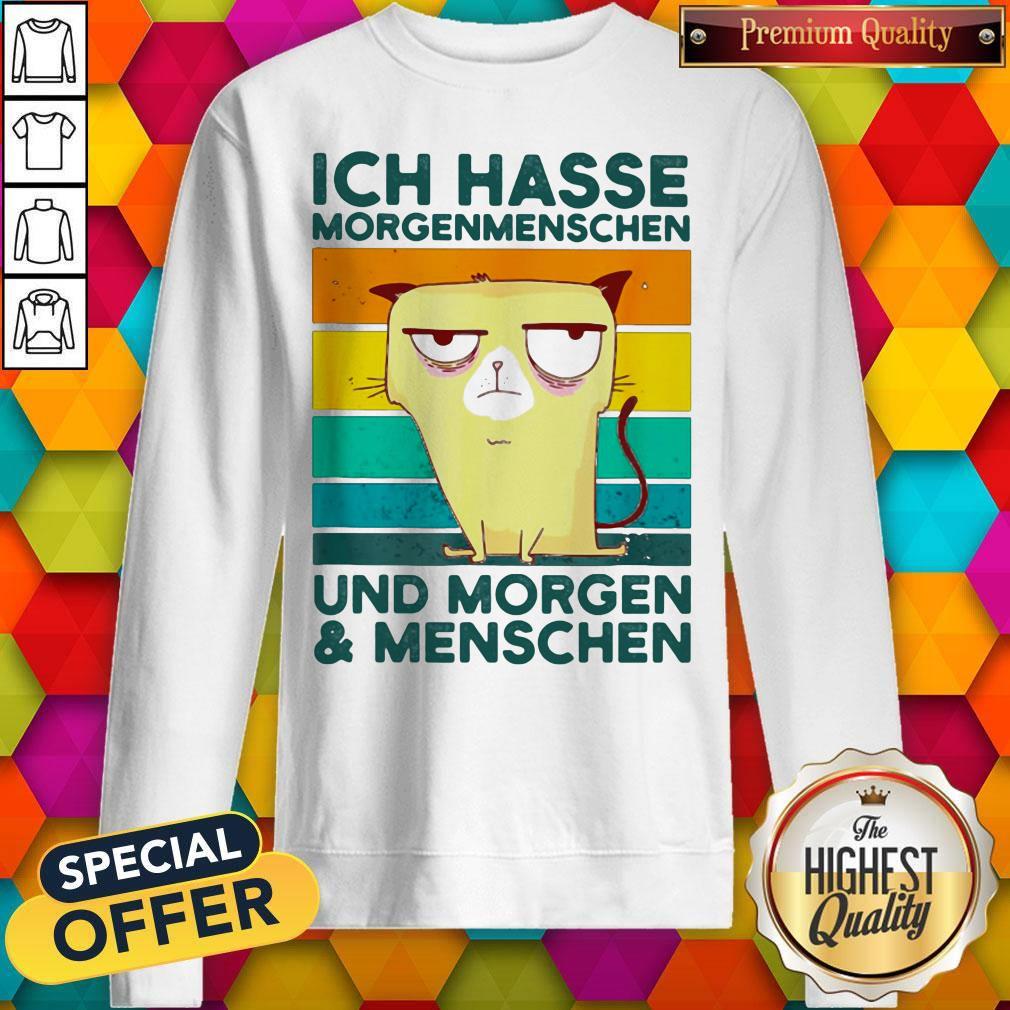 Ich Hasse Morgenmenschen Und Morgen And Menschen Cat Vintage Retro Shirt - Image 5
