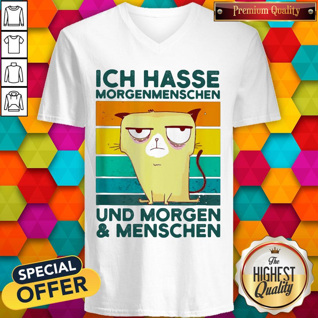 Ich Hasse Morgenmenschen Und Morgen And Menschen Cat Vintage Retro Shirt - Image 3