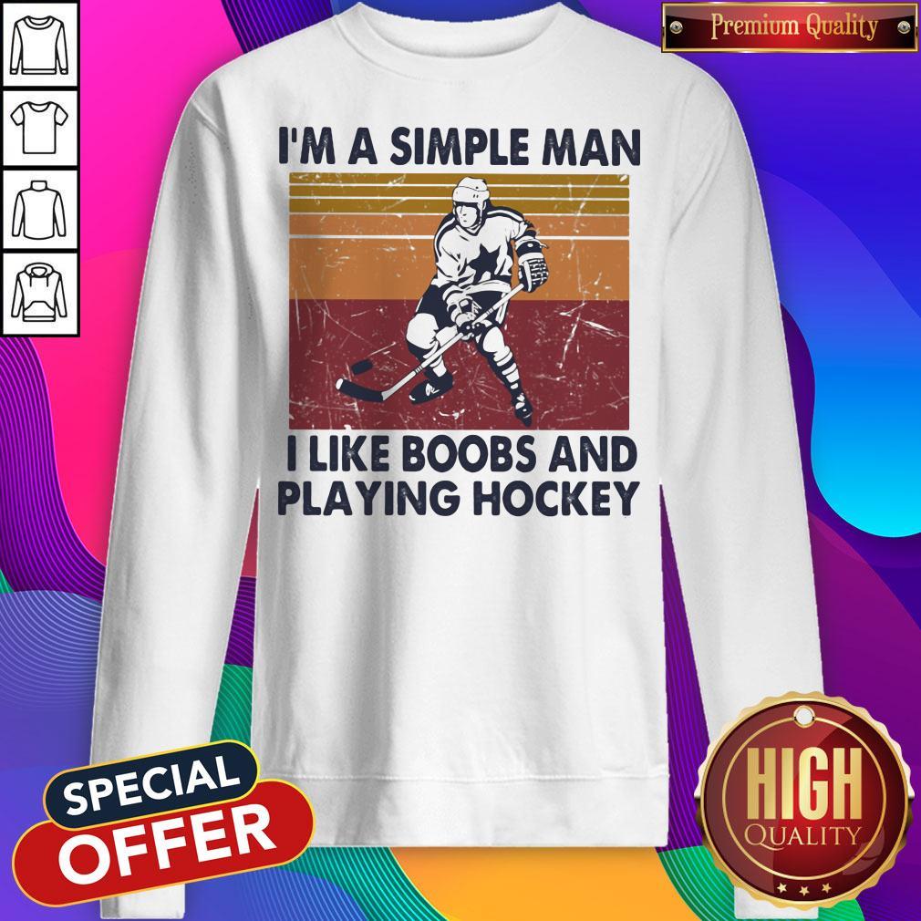 I'm A Simple Man I Like Boobs And Playing Hockey Vintage Retro Shirt - Image 2