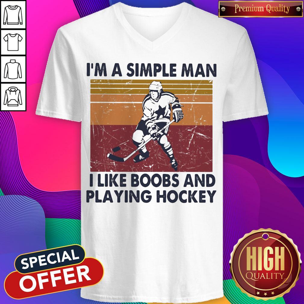 I'm A Simple Man I Like Boobs And Playing Hockey Vintage Retro Shirt - Image 4