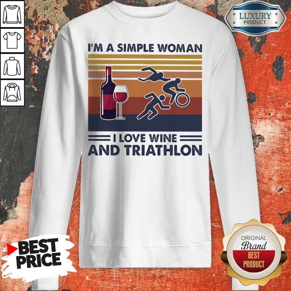 I'm A Simple Woman I Love Wine And Triathlon Vintage Retro Shirt - Image 5