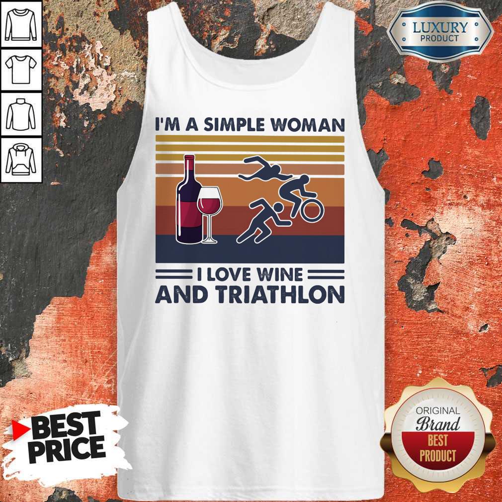I'm A Simple Woman I Love Wine And Triathlon Vintage Retro Shirt - Image 4