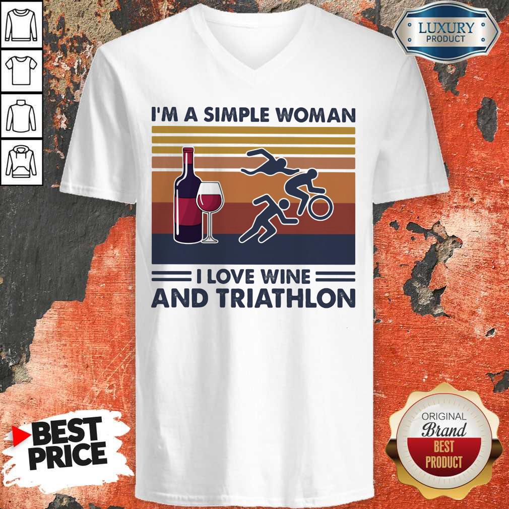 I'm A Simple Woman I Love Wine And Triathlon Vintage Retro Shirt - Image 3