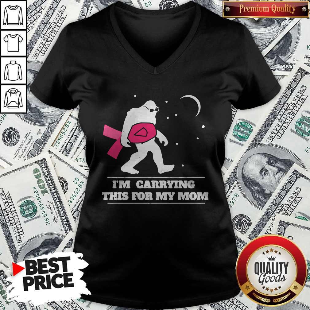 I'm Carrying This For My Mom Cancer Pink Bigfoot Moon Star Shirt - Image 3