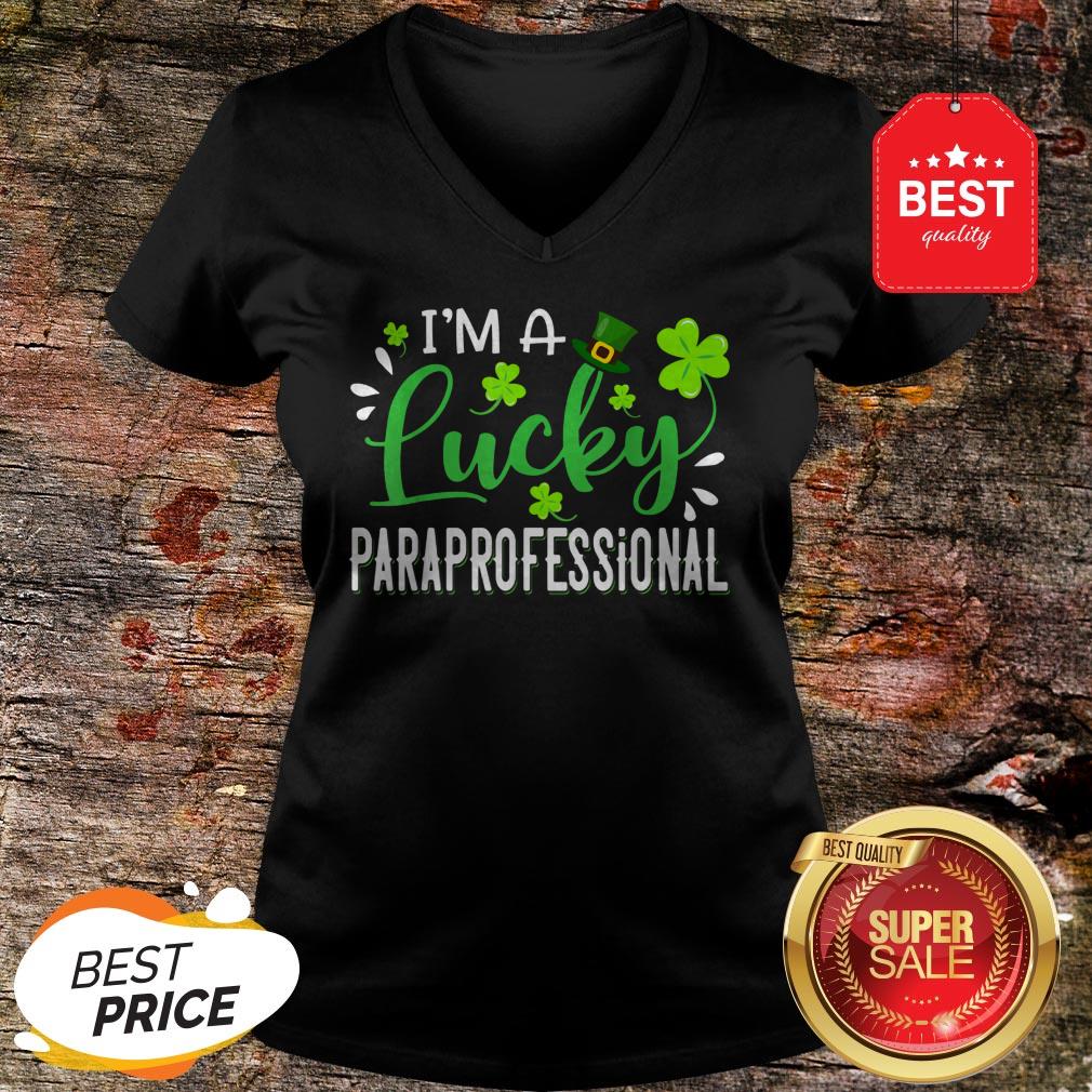 I’m Lucky Paraprofessional Shamrock Top Hat St Patrick’s Day T-Shirt - Image 4