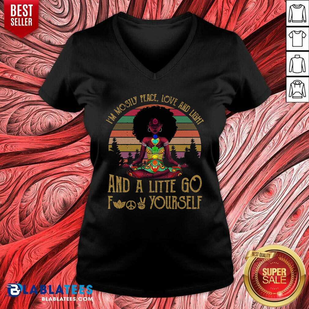 I'M Mostly Peace Love And Light Black Girl Yoga Shirt - Image 3