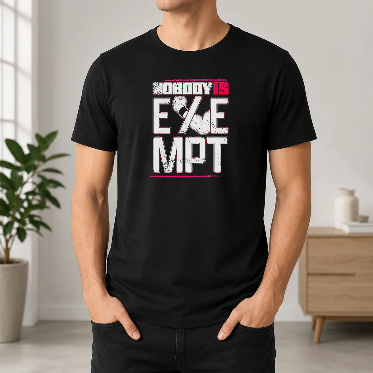 Hot Nobody Is Exempt Wrestler Fist Arm Powerlifting Motivation Bodybuilding Shirt