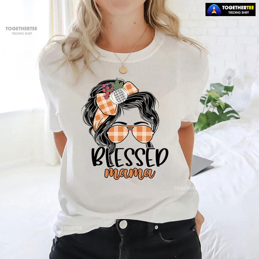 Blessed Mama Messy Bun Girl T-Shirt - Image 3