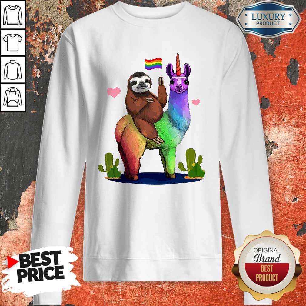 LGBT Sloth Riding A Llama Gay Lesbian Pride Shirt - Image 5