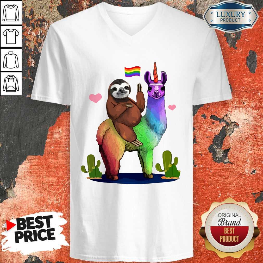 LGBT Sloth Riding A Llama Gay Lesbian Pride Shirt - Image 3
