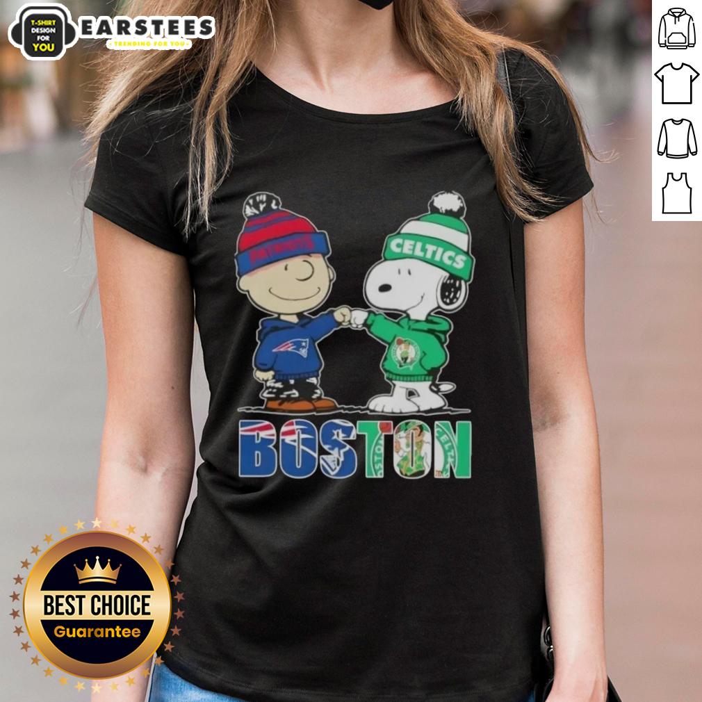 Awesome Charlie Brown And Snoopy Boston City Sports New England Patriots X Boston Celtics T-Shirt - Image 3