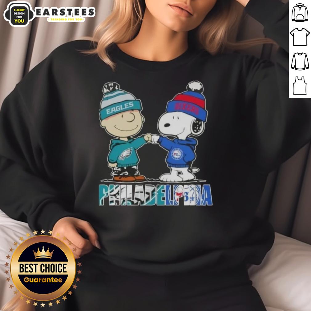 Awesome Charlie Brown And Snoopy Philadelphia City Sports Eagles X 76ers T-Shirt - Image 5