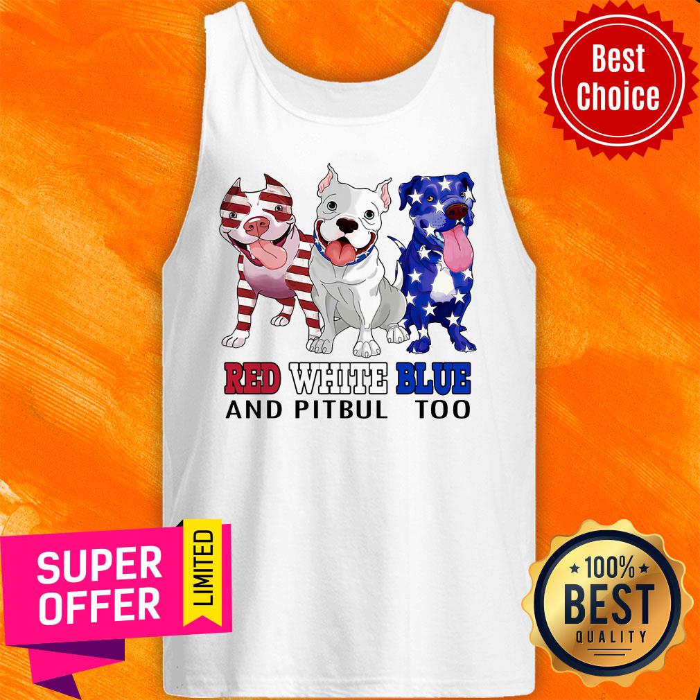 Pitbull Too American Flag Red White Blue Shirt - Image 3